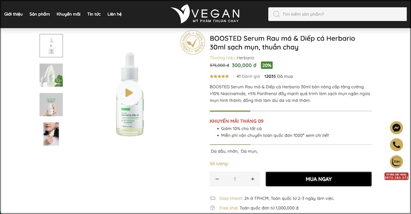 Mua Boosted serum rau má diếp cá ở VEGAN - Mỹ phẩm thuần chay Mua boosted serum rau ma diep ca Herbario o VEGAN