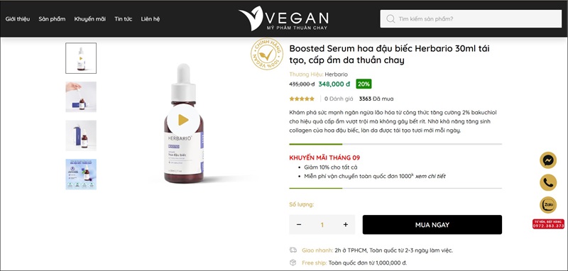 Mua Boosted serum Hoa Đậu Biếc ở VEGAN - Mỹ phẩm thuần chay Mua boosted serum Hoa dau biec Herbario o VEGAN