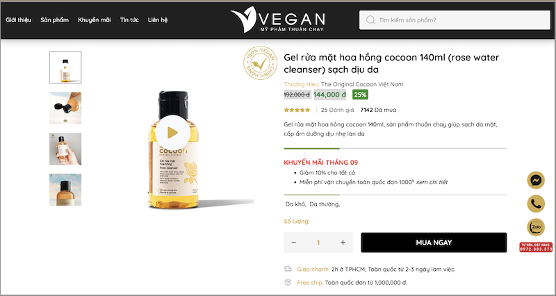 mua gel rua mat hoa hong cocoon o VEGAN