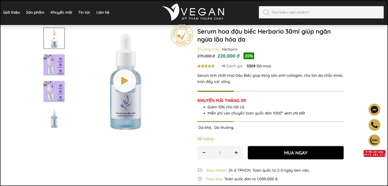 mua serum hoa dau biec herbario tai Vegan - My pham thuan chay