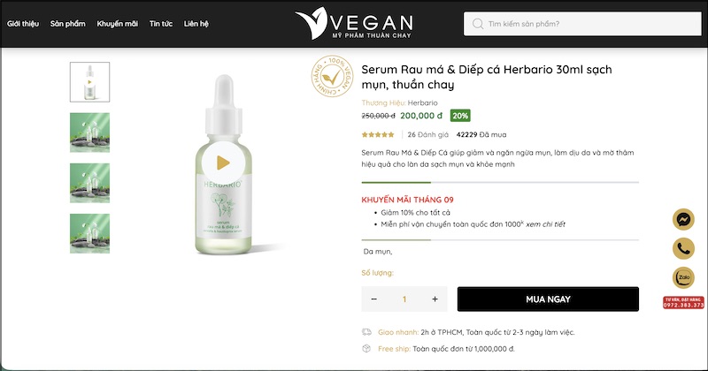 mua serum rau ma diep ca herbario tai VEGAN - my pham thuan chay