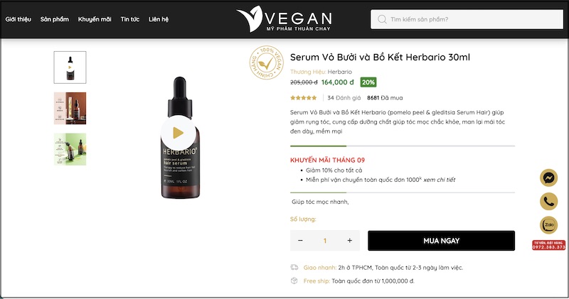 mua serum vo buoi bo ket herbario o Vegan - My pham thuan chay