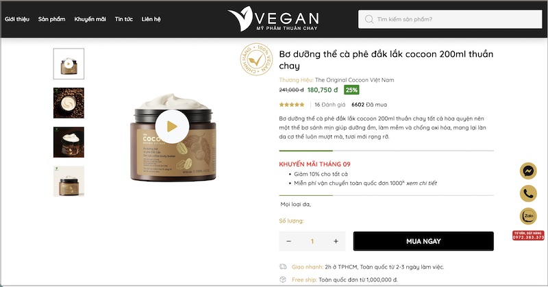 mua bo duong the ca phe daklak o VEGAN - My pham thuan chay