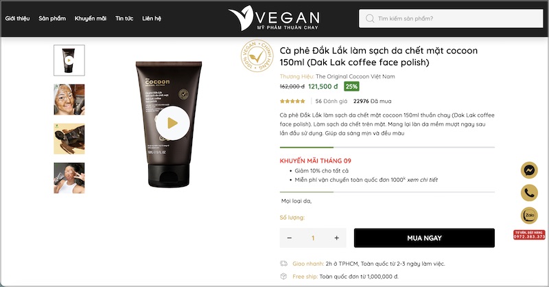 mua ca phe dak lak lam sach da chet mat o VEGAN - My pham thuan chay