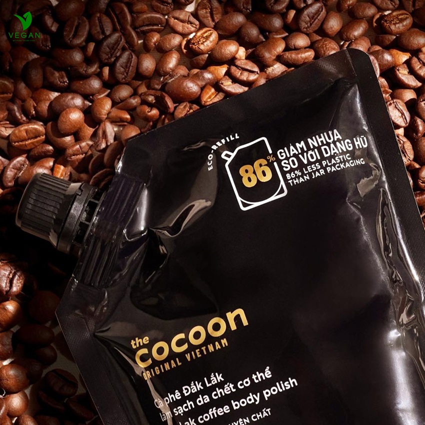 Big size Cà phê Đắk Lắk làm sạch da chết cơ thể cocoon 600ml thuần chay Big size Cà phê Đắk Lắk làm sạch da chết cơ thể cocoon 600ml thuần chay