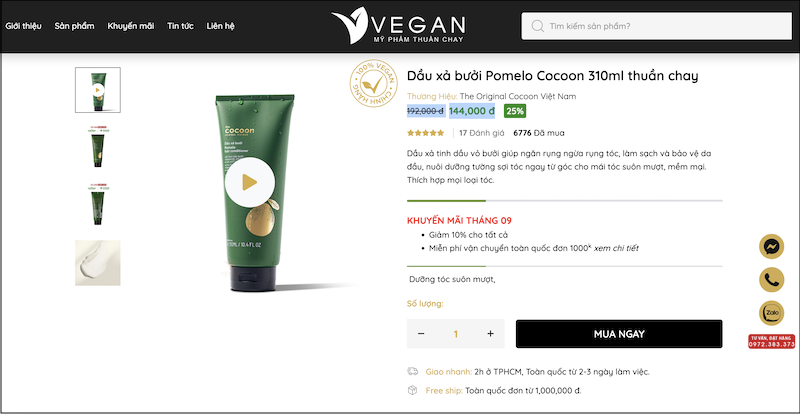 mua dau xa buoi cocoon o VEGAN - My pham thuan chay