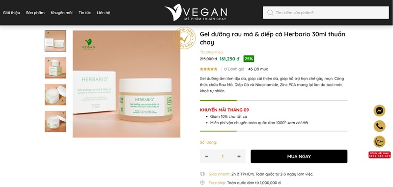 Gel dưỡng rau má & diếp cá Herbario gel duong rau ma diep ca herbario