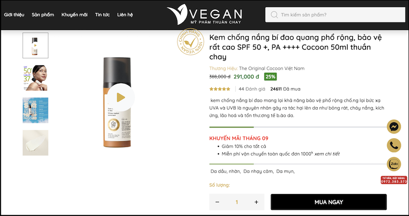 mua kem chong nang bi dao cocoon o VEGAN