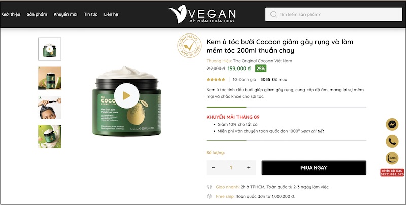 mua kem u toc buoi cocoon o VEGAN - My pham thuan chay