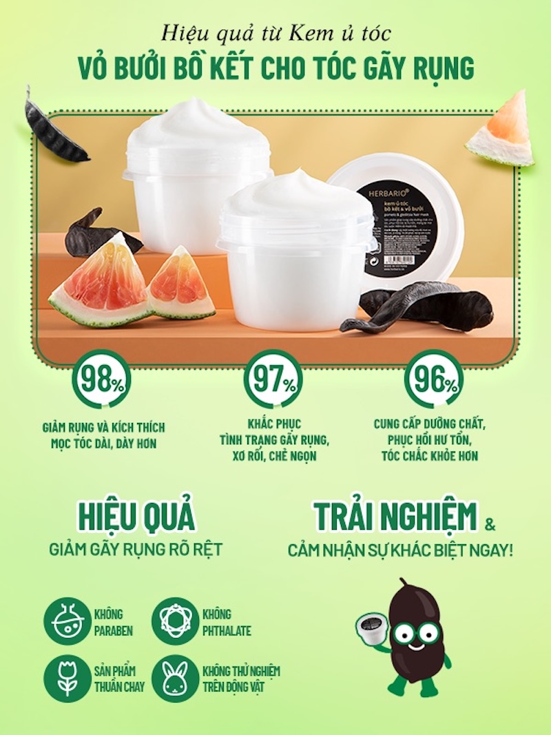 công dụng của Kem ủ tóc vỏ bưởi & bồ kết Herbario cong dung cua kem u toc vo buoi bo ket herbario