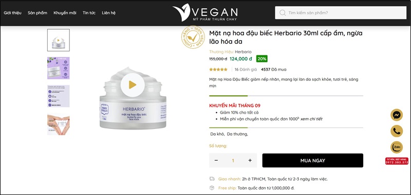 mua mat na hoa dau biec herbario o Vegan - My pham thuan chay