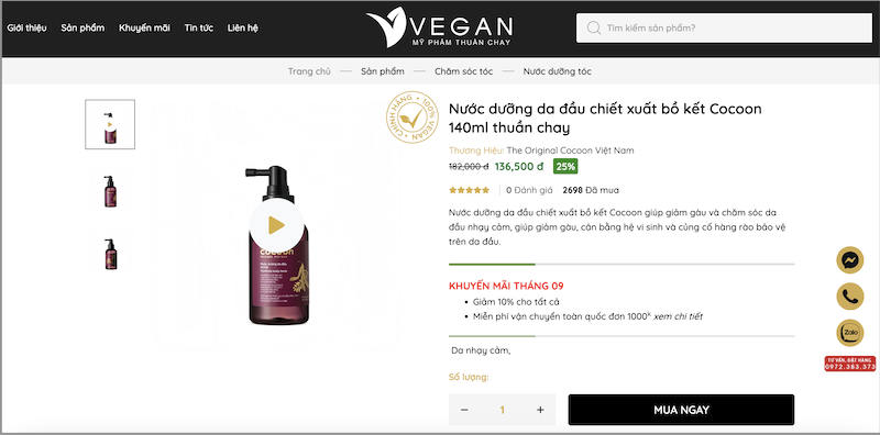 mua nuoc duong da dau chiet xuat bo ket cocoon o vegan