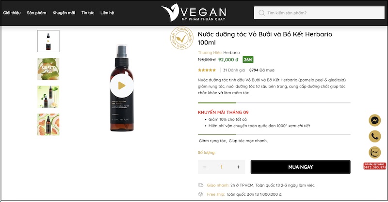 mua nuoc duong toc vo buoi bo ket Herbario o VEGAN - My pham thuan chay