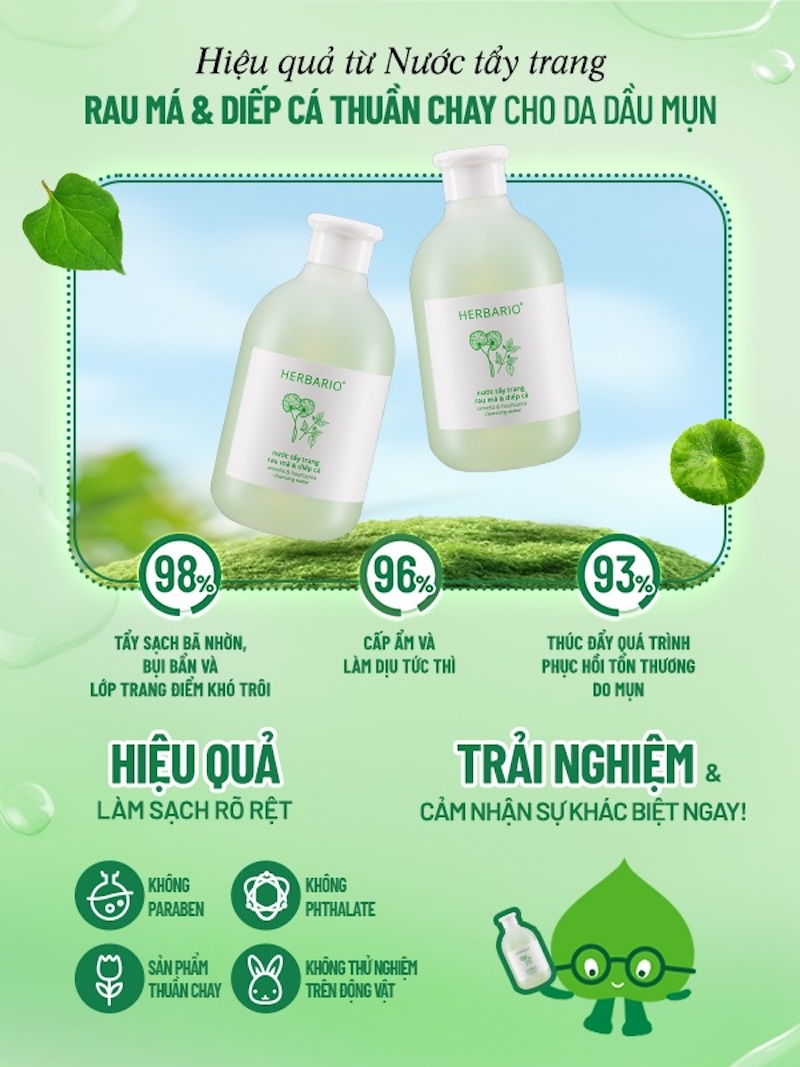 Công dụng của Nước tẩy trang rau má & diếp cá Herbario cong dung cua nuoc tay trang rau ma diep ca herbario