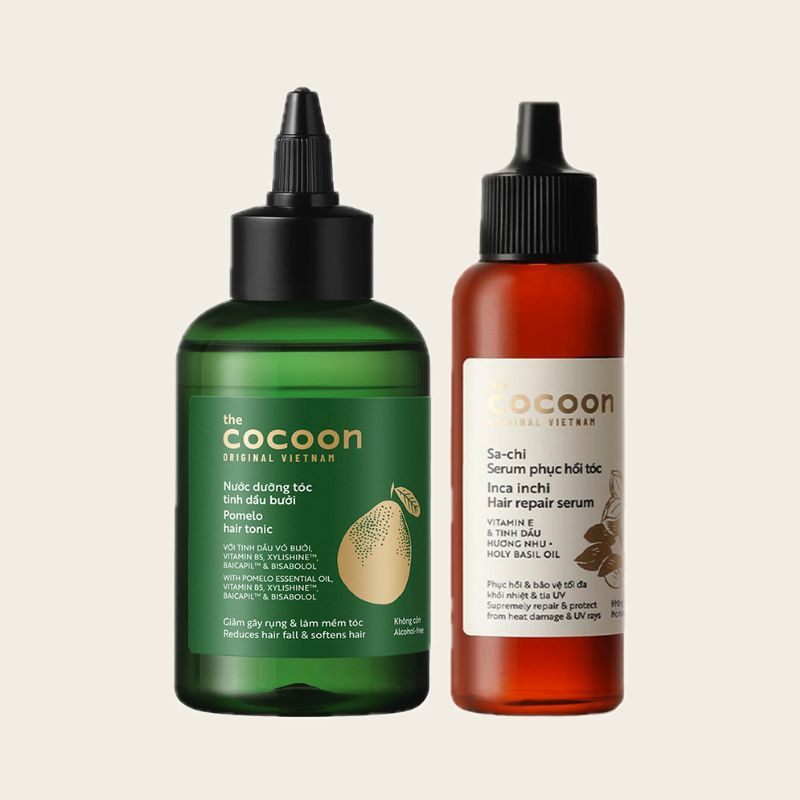 nuoc duong toc tinh dau buoi va serum sachi cocoon