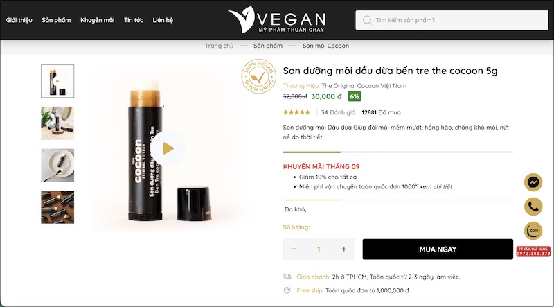 mua son duong dau dua ben tre Cocoon o VEGAN