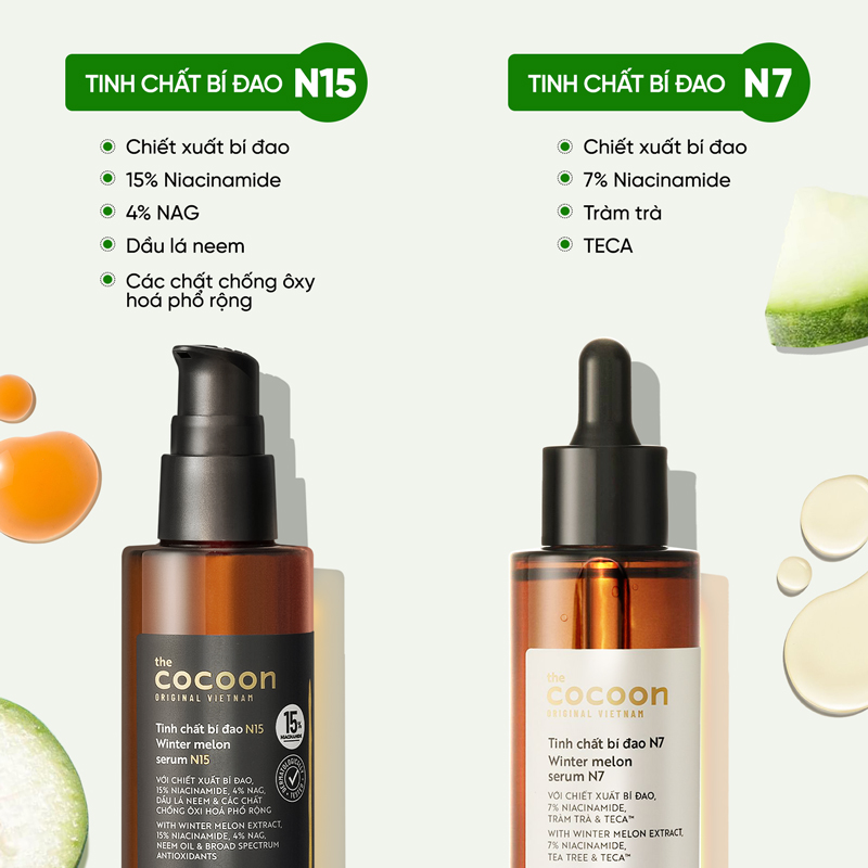 So sánh tinh chất bí đao N7 và N15 về thành phần so sanh tinh chat bi dao n7 va n15 cocoon