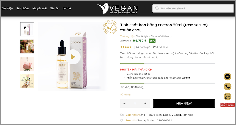 mua tinh chat hoa hong cocoon thuan chay o vegan