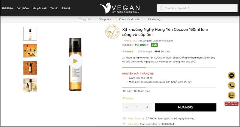 mua xịt khoáng nghệ Hưng Yên Cocoon ở VEGAN mua xit khoang nghe hung yen cocoon o vegan