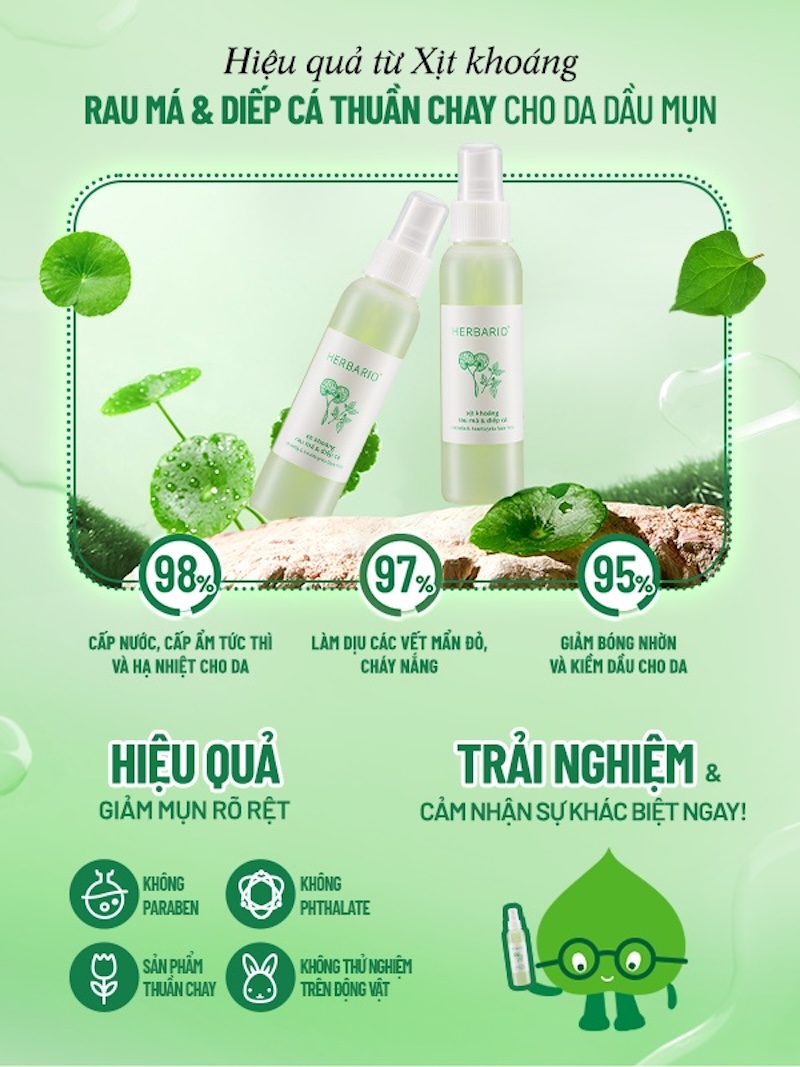 Xịt khoáng rau má & diếp cá Herbario xit khoang rau ma diep ca herbario
