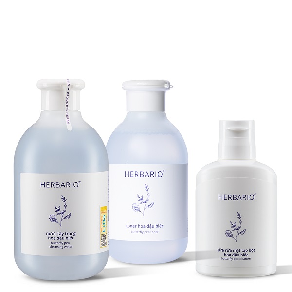Bộ 3 hoa đậu biếc Herbario: Nước tẩy trang 300ml + Sữa rửa mặt 100ml + Toner 200ml