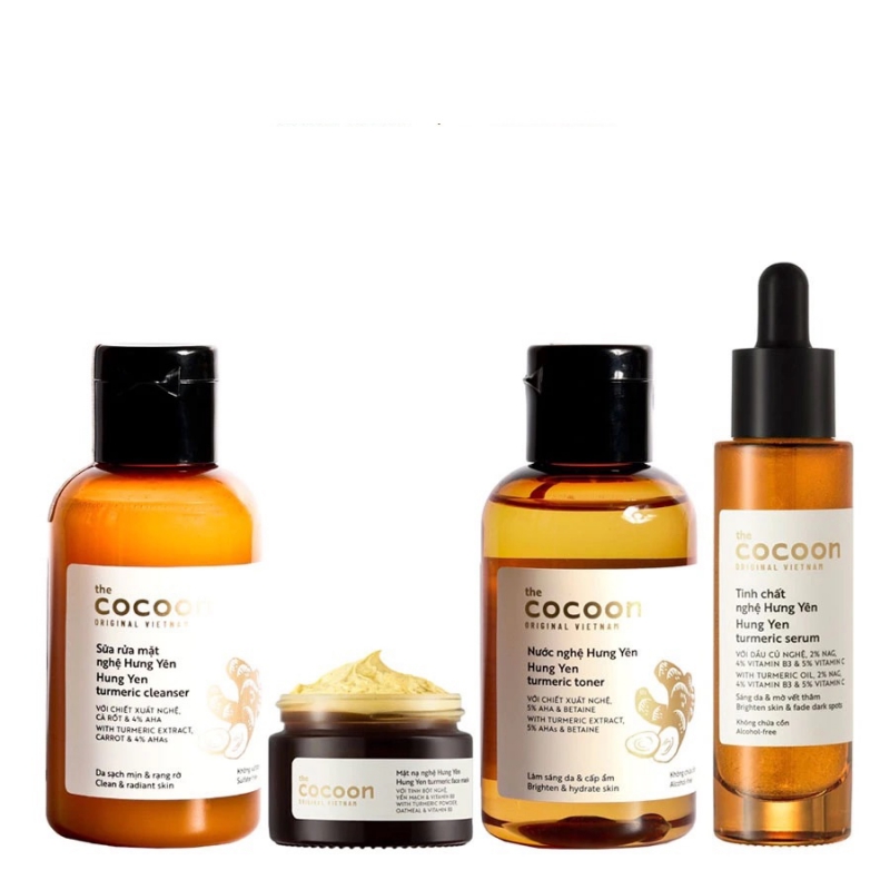 Bộ 4 sản phẩm nghệ Cocoon: Sữa rửa mặt nghệ 140ml + Mặt nạ nghệ 30ml + Toner nghệ 140ml + Tinh chất nghệ 30ml Bộ 4 sản phẩm nghệ Cocoon: Sữa rửa mặt nghệ 140ml + Mặt nạ nghệ 30ml + Toner nghệ 140ml + Tinh chất nghệ 30ml
