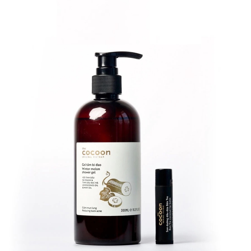 Bộ Gel tắm bí đao Cocoon 310ml + Son dưỡng môi dầu dừa Bến Tre 5g
