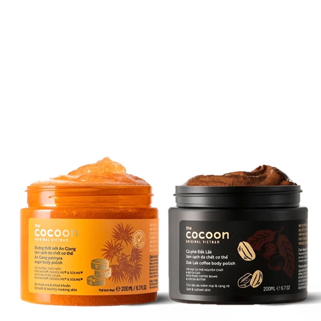 Combo Đường thốt nốt làm sạch da chết body 200ml + Cà phê làm sạch da chết body 200ml Cocoon Thuần chay
