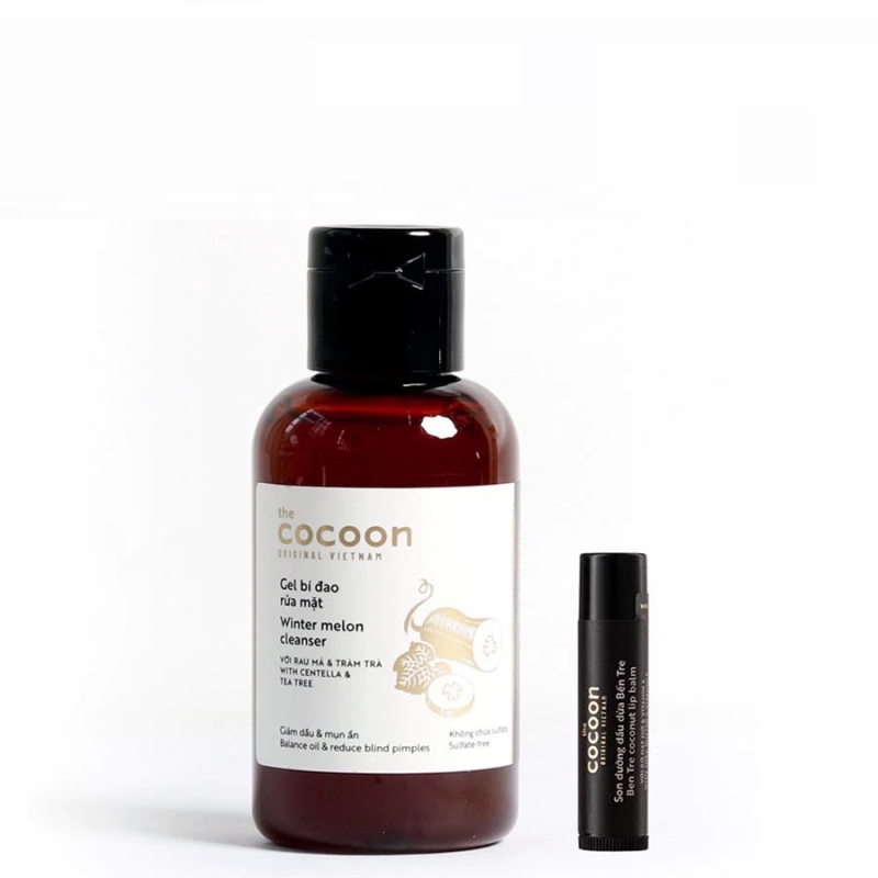 Combo Gel bí đao rửa mặt Cocoon 140ml + Son dưỡng môi dầu dừa Bến Tre Cocoon 5g