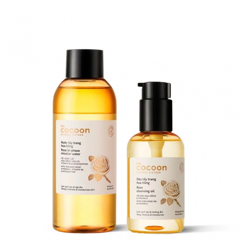 Combo Nước tẩy trang hoa hồng Cocoon 310ml + Dầu tẩy trang hoa hồng Cocoon 140ml