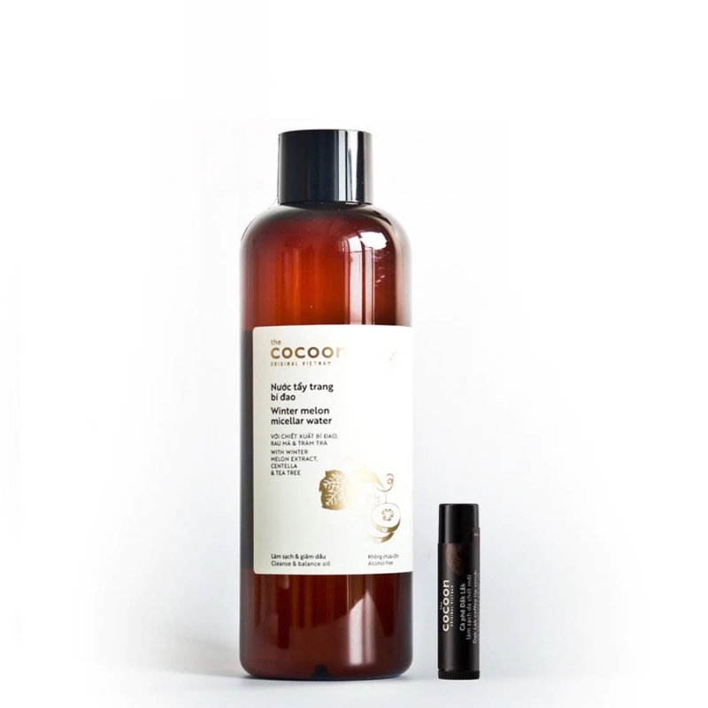 Nước tẩy trang bí đao Cocoon 500ml + Cà phê Đắk Lắk làm sạch da chết môi Cocoon 5g
