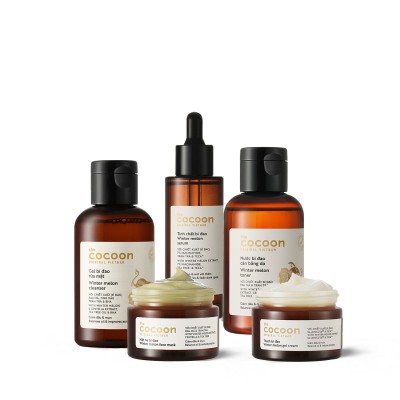 Bộ 5 chăm sóc da mụn chuyển sâu: Gel rửa mặt, Mặt nạ, Toner, Tinh chất, Thạch bí đao cocoon
