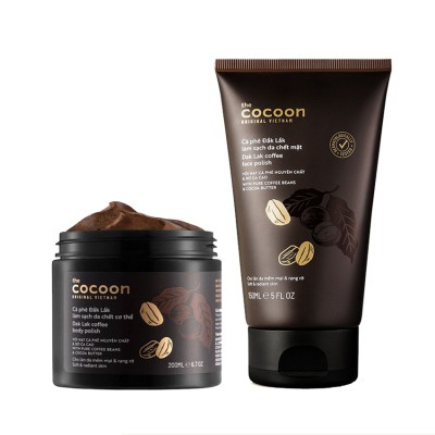 Bộ cà phê Đắk Lắk làm sạch da chết cocoon: da mặt 150ml + cơ thể 200ml
