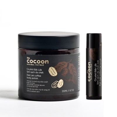 Combo đắk lắk làm sạch da chết body 200ml + tẩy da chết môi Cà phê đắk lắk cocoon 5g