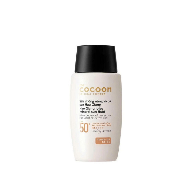 Sữa Chống Nắng Vô Cơ Sen Hậu Giang - Tone up Beige Cocoon 50ml - Vegan Mỹ phẩm thuần chay