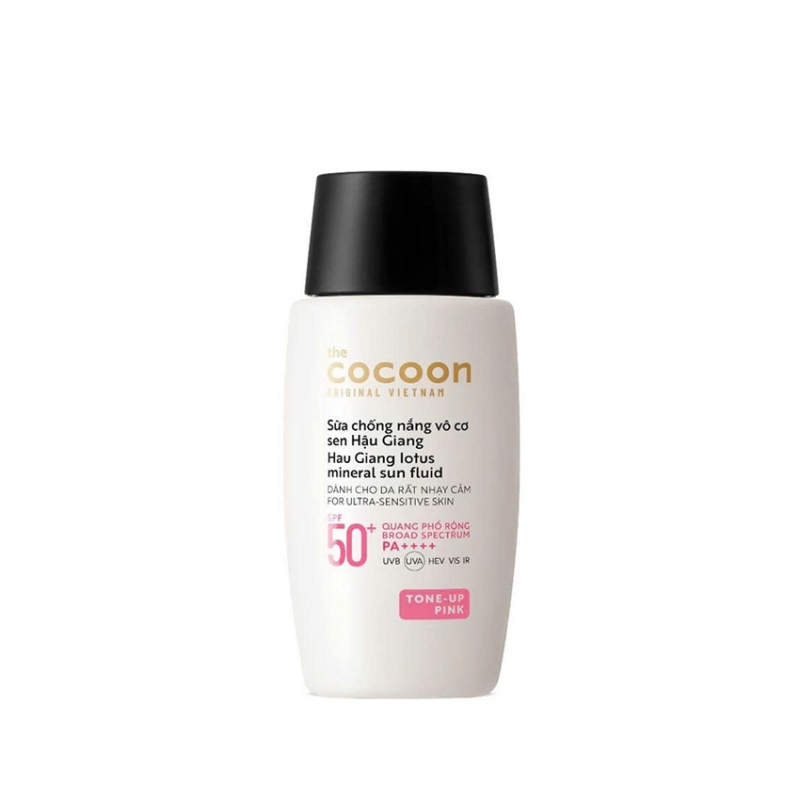 Sữa Chống Nắng Vô Cơ Sen Hậu Giang - Tone up Pink Cocoon 50ml - Vegan Mỹ phẩm thuần chay